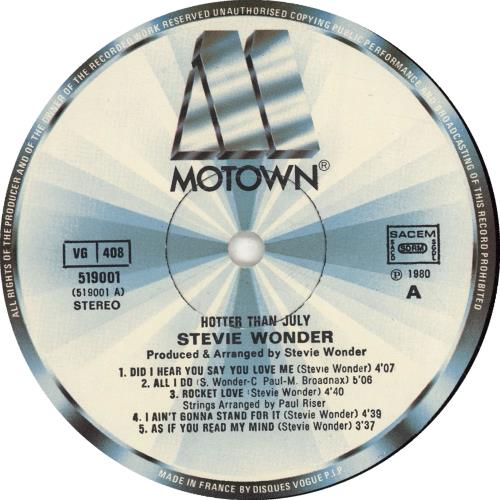 Stevie Wonder Hotter Than July French vinyl LP album (LP record